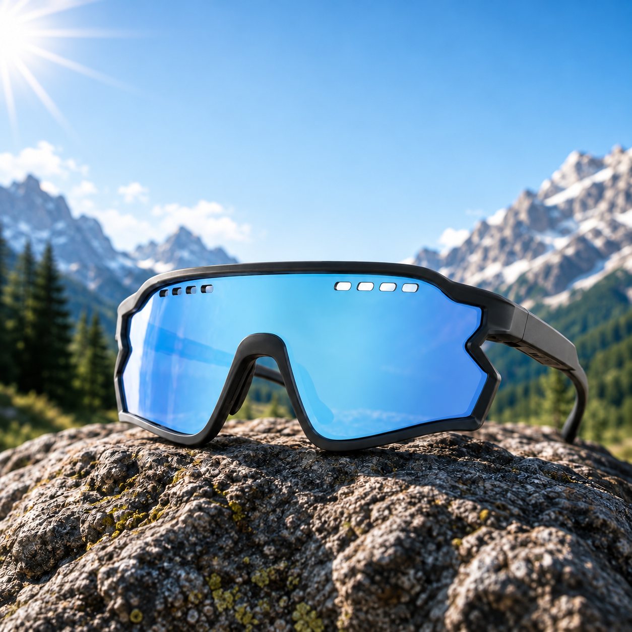 Occhiali sportivi in ambiente alpino